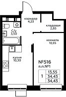 Квартира  76691 этажа 22 секции 2 дома 299