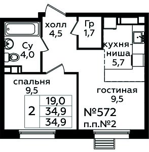Планировка  67659 этажа 13 секции 6 дома 354