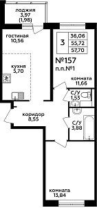 Квартира  57921 этажа 4 секции C дома 275