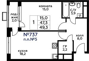 Квартира  52655 этажа 13 секции 3 дома 253