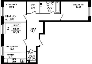 Планировка  62135 этажа 12 секции 7 дома 315