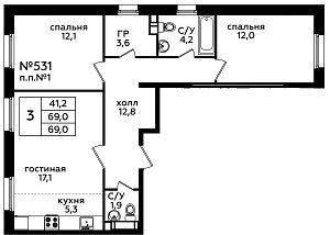 Планировка  62181 этажа 4 секции 8 дома 315