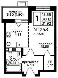 Квартира  59436 этажа 11 секции 2 дома 281