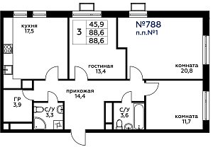 Квартира  62438 этажа 2 секции 4 дома 259