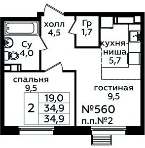 Планировка  67647 этажа 10 секции 6 дома 354