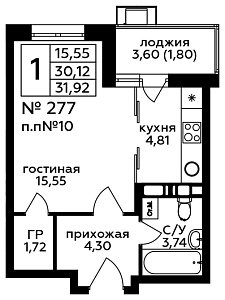 Квартира  59455 этажа 12 секции 2 дома 281