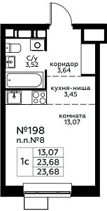 Планировка  77041 этажа 16 секции 1 дома 301