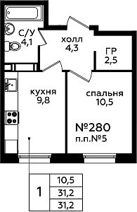 Планировка  61930 этажа 14 секции 4 дома 315