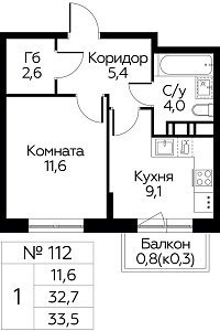 Квартира  64102 этажа 9 секции 2 дома 344
