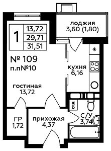Квартира  59287 этажа 11 секции 1 дома 281