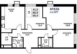 Квартира  62551 этажа 2 секции 4 дома 253
