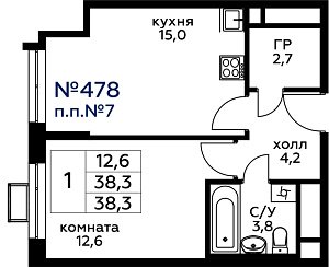 Квартира  52396 этажа 17 секции 1 дома 253