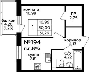Квартира  58199 этажа 8 секции C дома 275