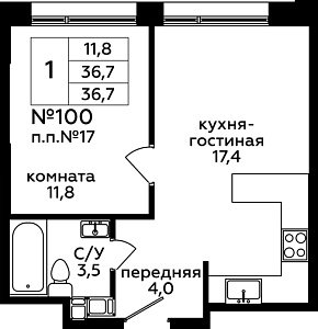 Планировка  53686 этажа 6 секции 1 дома 205